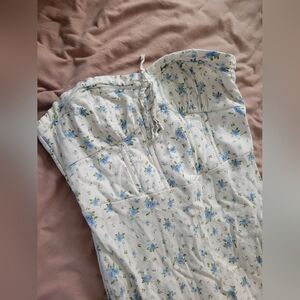 Wild Fable Blue linen floral strapless dress